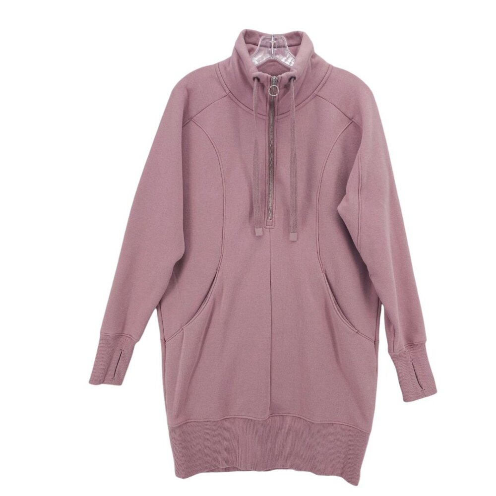 Athleta Cozy Karma 1/4 Zip Sweatshirt Dress Dogwood Mauve Plush Lining SMALL